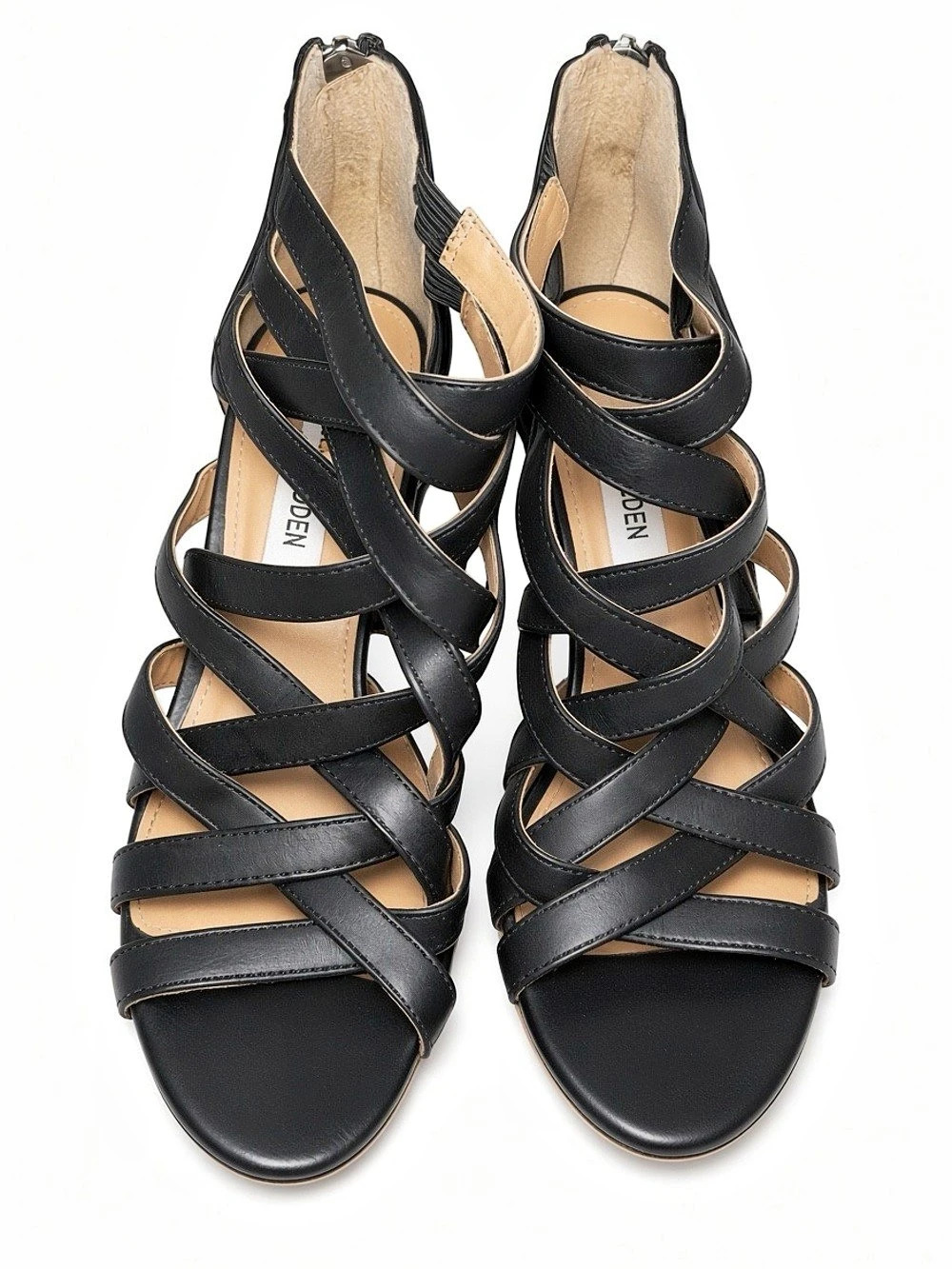 Steve Madden Tawnie Caged Heel Black Strappy Block Heels Size 37 Casual Luxury